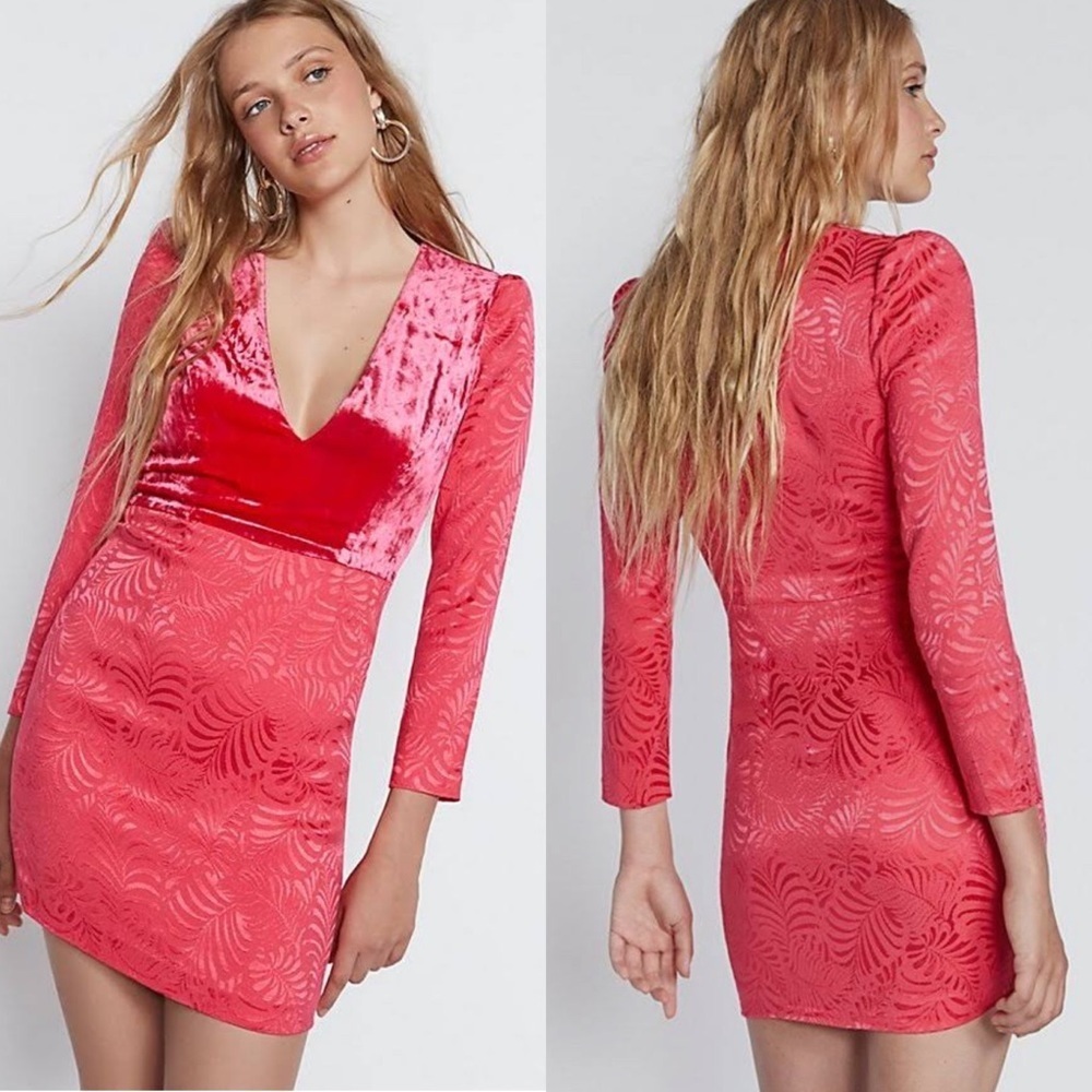 FREE PEOPLE Naomi Hot Pink Mini Dress Velvet Tapestry Formal Evening Size 12